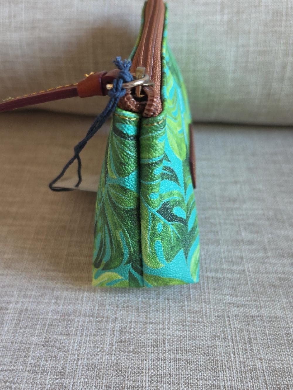 Dooney & Bourke Small Cosmetic Makeup Case. Monstera Palm Print, Green. - Picture 7 of 10